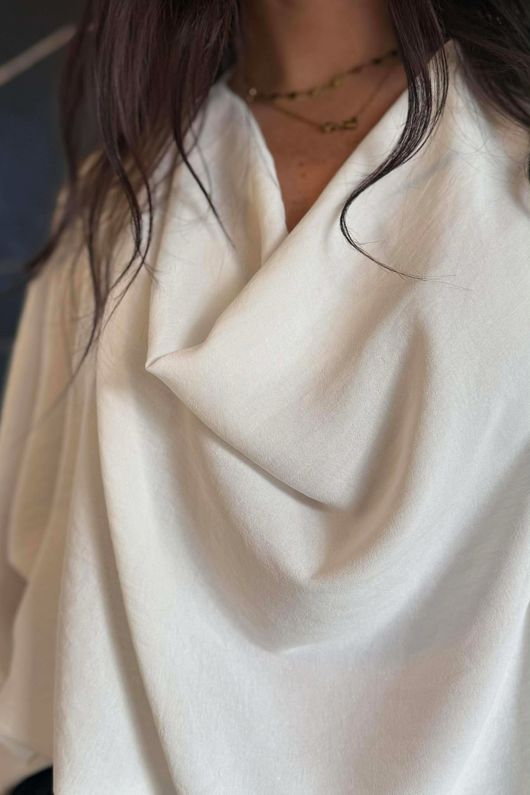 Suki Drape Cowl Blouse White /5=